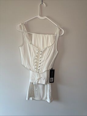 White Fox Boutique White Lace-Up Bustier Tank & Pants